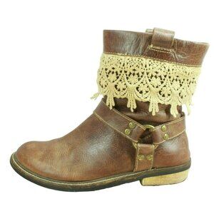 Latigo Zephyr Brown Leather Pull On Crochet Trim Harness Ankle Boots Size 7 M